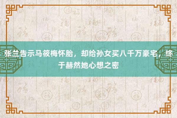 张兰告示马筱梅怀胎，却给孙女买八千万豪宅，终于赫然她心想之密