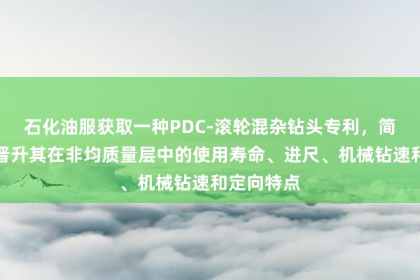 石化油服获取一种PDC-滚轮混杂钻头专利，简略大幅度晋升其在非均质量层中的使用寿命、进尺、机械钻速和定向特点