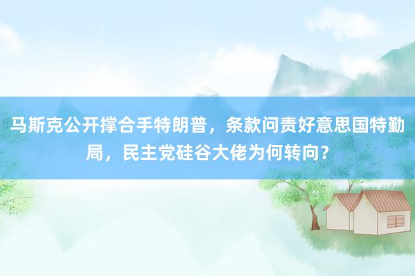 马斯克公开撑合手特朗普，条款问责好意思国特勤局，民主党硅谷大佬为何转向？