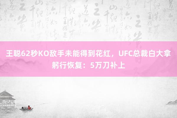 王聪62秒KO敌手未能得到花红，UFC总裁白大拿躬行恢复：5万刀补上