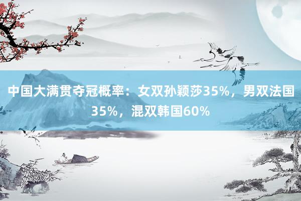 中国大满贯夺冠概率：女双孙颖莎35%，男双法国35%，混双韩国60%