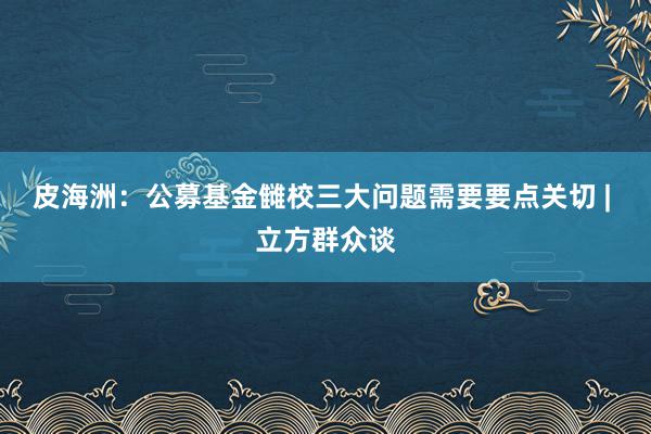 皮海洲：公募基金雠校三大问题需要要点关切 | 立方群众谈